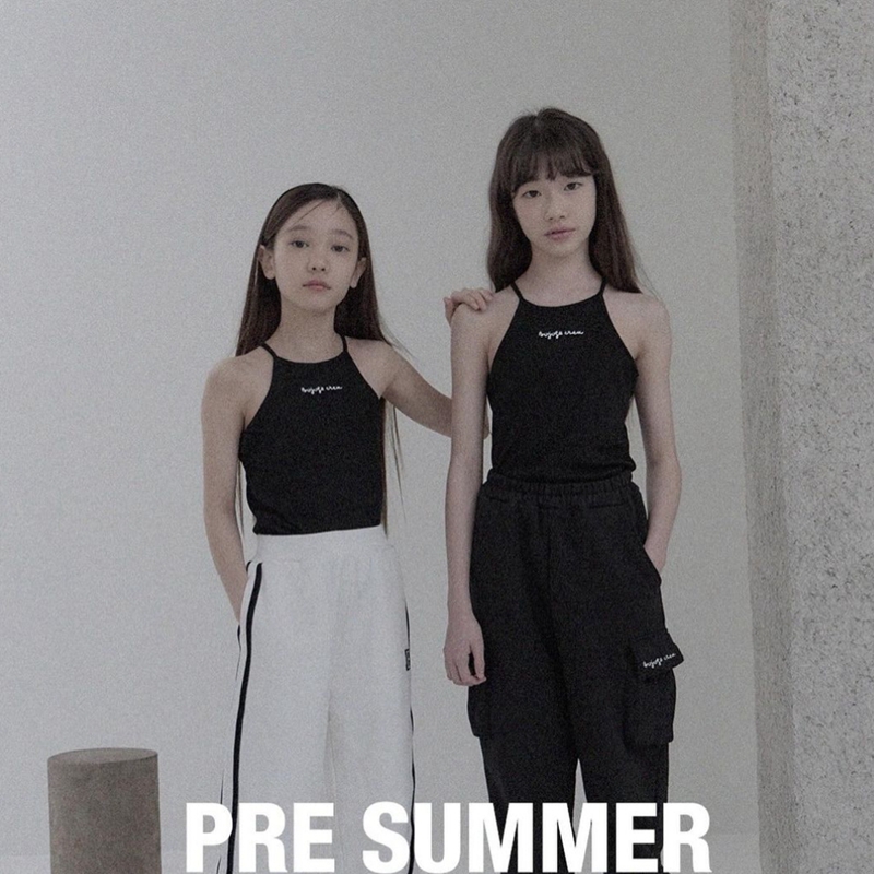 135-155韩系潮童BJ两色字母垂感弹力坑条吊带上衣