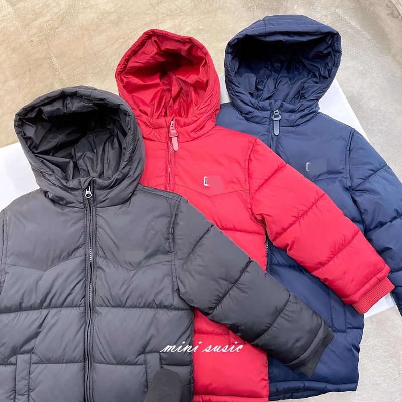 包邮3-16欧美男女童简约中长款连帽三色保暖棉衣棉袄棉服