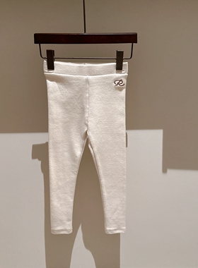 100-145韩系潮童RJ咖色刺绣字母修身打底裤