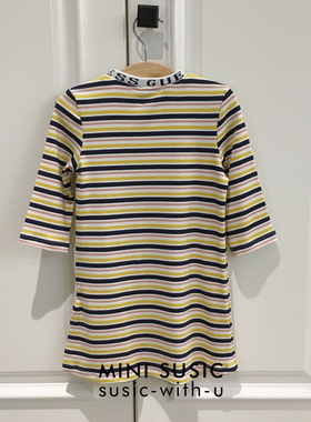 2-16岁minisusic欧美字母女童条纹高弹长袖T恤