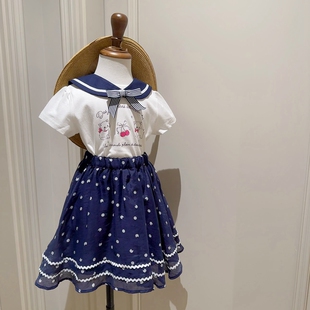 110-165日系女童AF雪纺纱满印圆点猫头单侧口袋半身裙腰裙