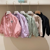 140日系男女童多色薄软拉链立领薄夹克风衣外套