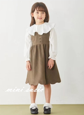 110-150日系女童雪纺拼接大翻领长袖上衣