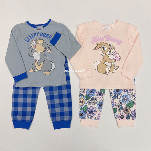 2-10澳男女童华夫格上衣+磨毛裤子家居服套装