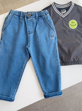 自留110-150韩系男女童蓝色松紧腰牛仔长裤