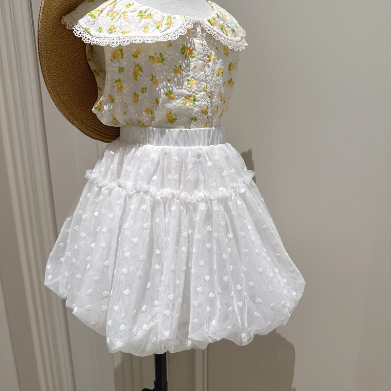 110-140韩系女童网纱植绒爱心防走光灯笼半裙腰裙