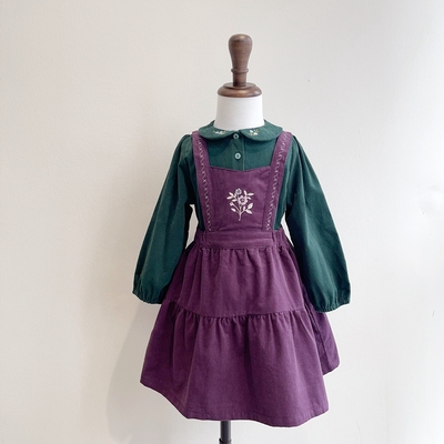 墨绿色刺绣翻领长袖衬衣