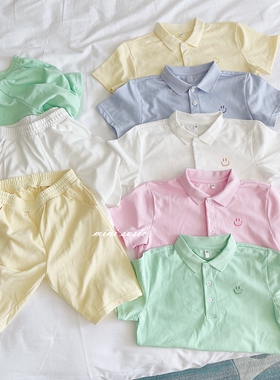 包邮110-160韩系刺绣笑脸后背字母男女童速干面料套装