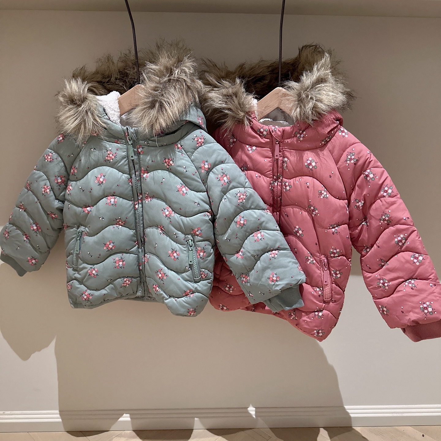 包邮2-12法系女童碎花内里仿羊羔毛可拆卸毛领棉服保暖外套