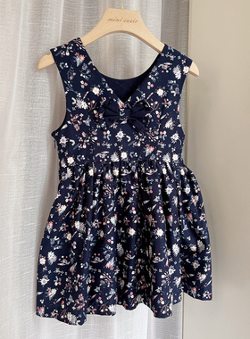 3-8mini susic女童纯棉小碎花后背v领蝴蝶结连衣裙