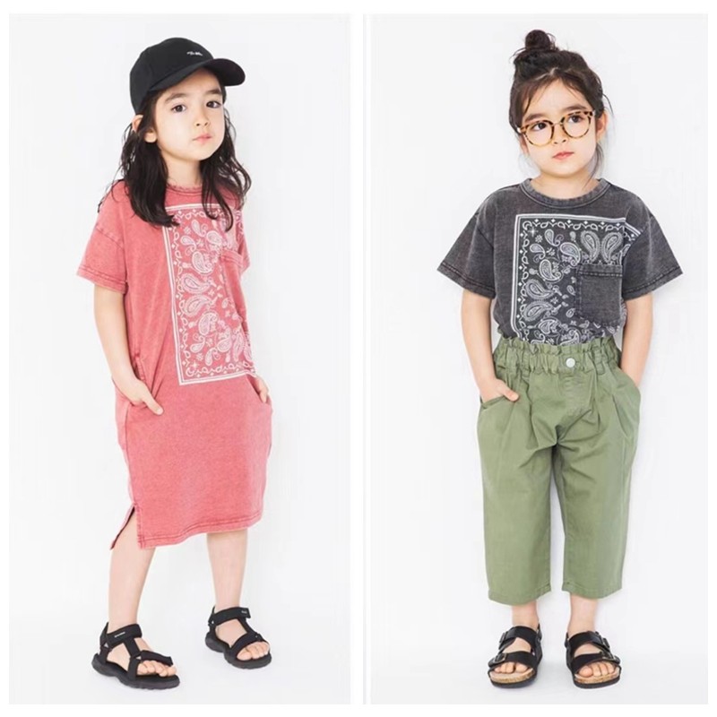 瑕疵90-150日系男女童腰果花方块印花短袖T恤+T裙（分开拍）,童装/婴儿装/亲子装,T恤,淘宝优惠券,粉丝福利购,淘宝优惠卷