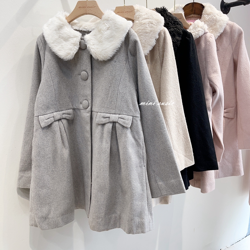 瑕疵140-165日系轻奢女童中大童薄呢大衣中长款外套