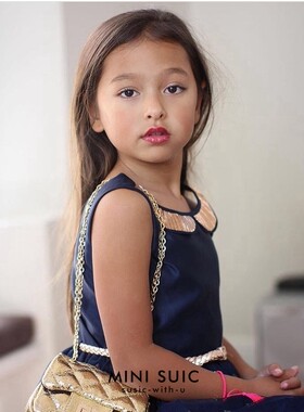 六一澳洲女宝金色网纱拼接礼服裙