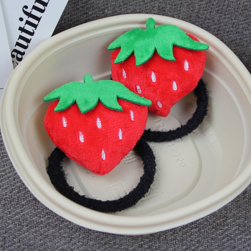 红色草莓甜美发绳毛绒发圈扎头发马尾丸子女童少女高弹力橡皮筋