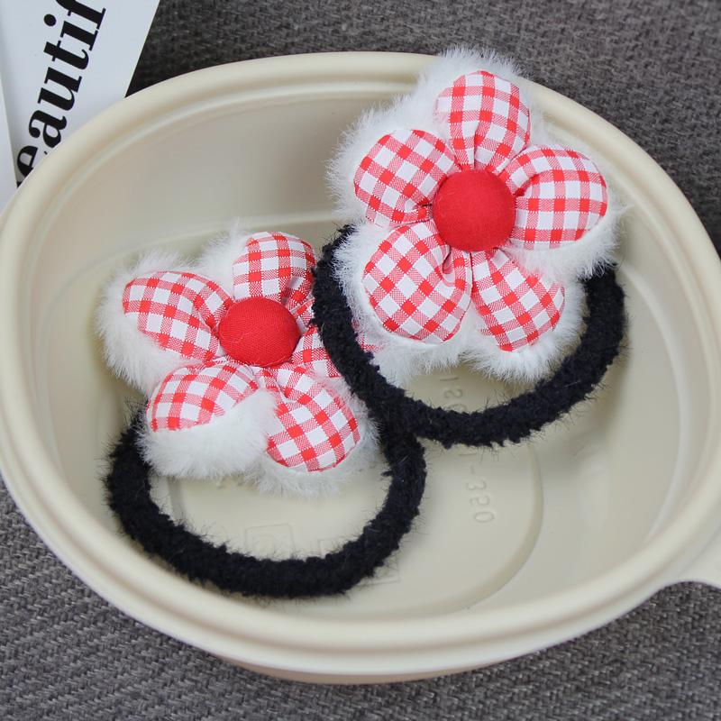 新年过年小红花发绳毛绒发圈扎头发马尾丸子女童女孩高弹力橡皮筋