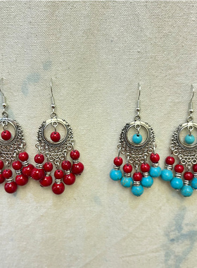 COCOa小苏云南新疆西藏旅游拍照手工制作民族风流苏耳环红蓝耳饰