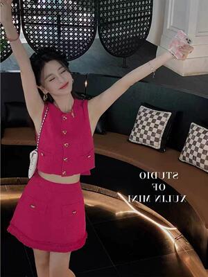 小香风无袖名媛套装女夏2026新款小个子高端洋气背心半身裙两件套