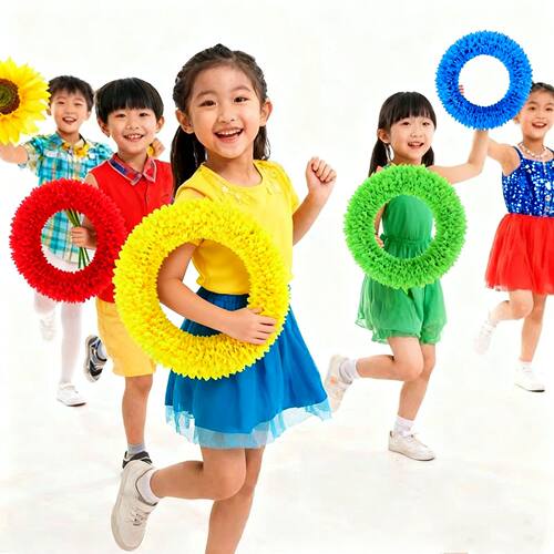 运动会开幕式七彩色硬圈钢丝方阵幼儿园舞蹈体操器械手持道具花环