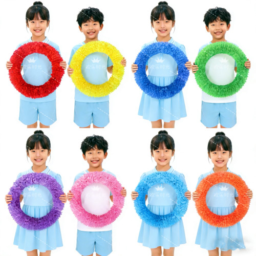 运动会开幕式七彩色硬圈钢丝方阵幼儿园舞蹈体操器械手持道具花环