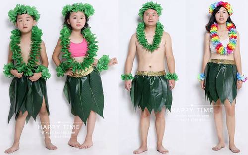 成人儿童舞蹈套装树叶草裙叶子q裙野人演出环保大溪地舞蹈服装