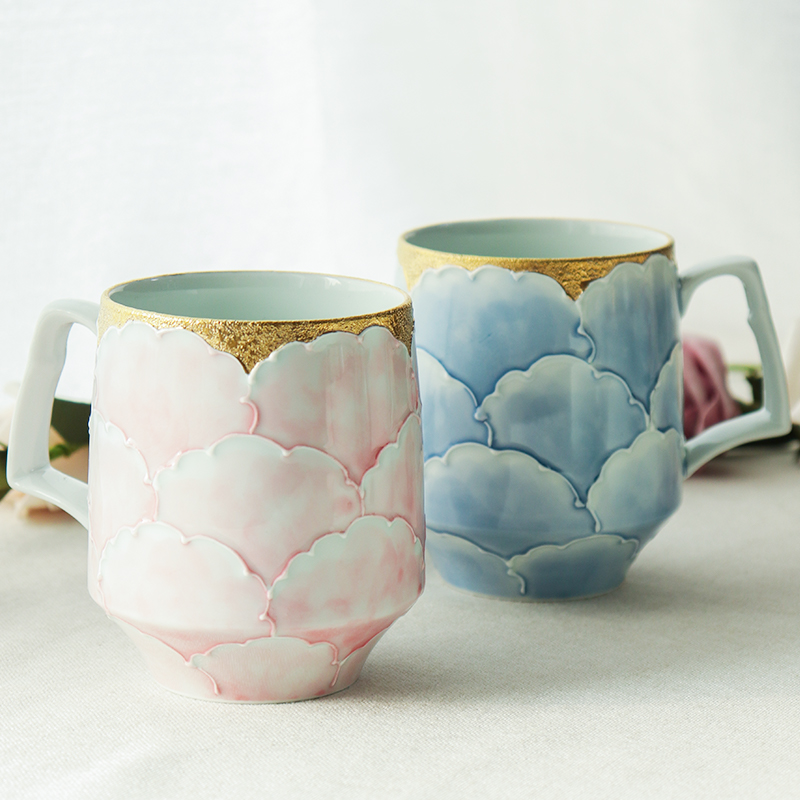 日本文山窑有田烧手绘牡丹马克杯