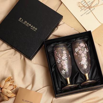 日本进口aderia石冢硝子樱花磨砂情侣对杯香槟红酒杯对杯新婚礼物