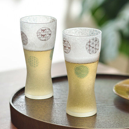 日本aderia石冢硝子丸纹樱花磨砂啤酒杯玻璃威士忌对杯结婚礼物
