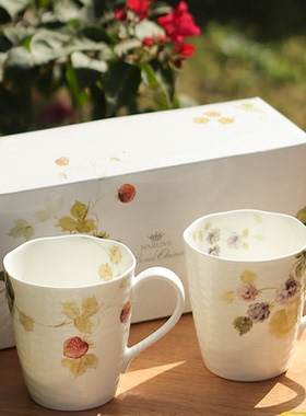 日本NARUMI鸣海露西花园骨瓷马克杯水杯情侣对杯礼盒套装新婚礼物