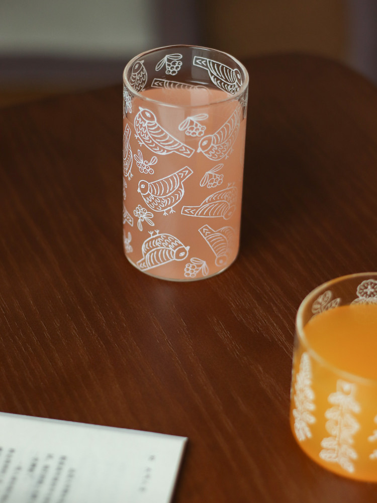 日本unicom松尾美雪设计师软萌印花耐热玻璃杯水杯果汁杯咖啡杯