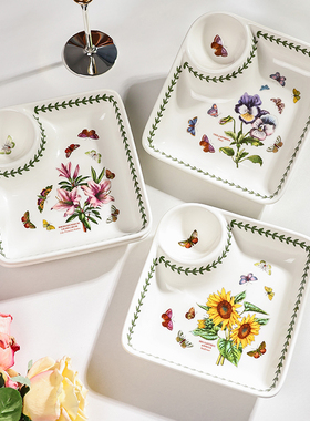 英国Portmeirion波特美林花草园系列饺子盘料理盘蘸料分隔盘