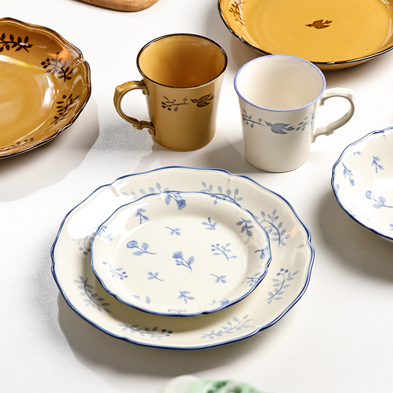 日本进口CDF美浓烧马克杯花卉小鸟餐盘小清新点心盘餐具