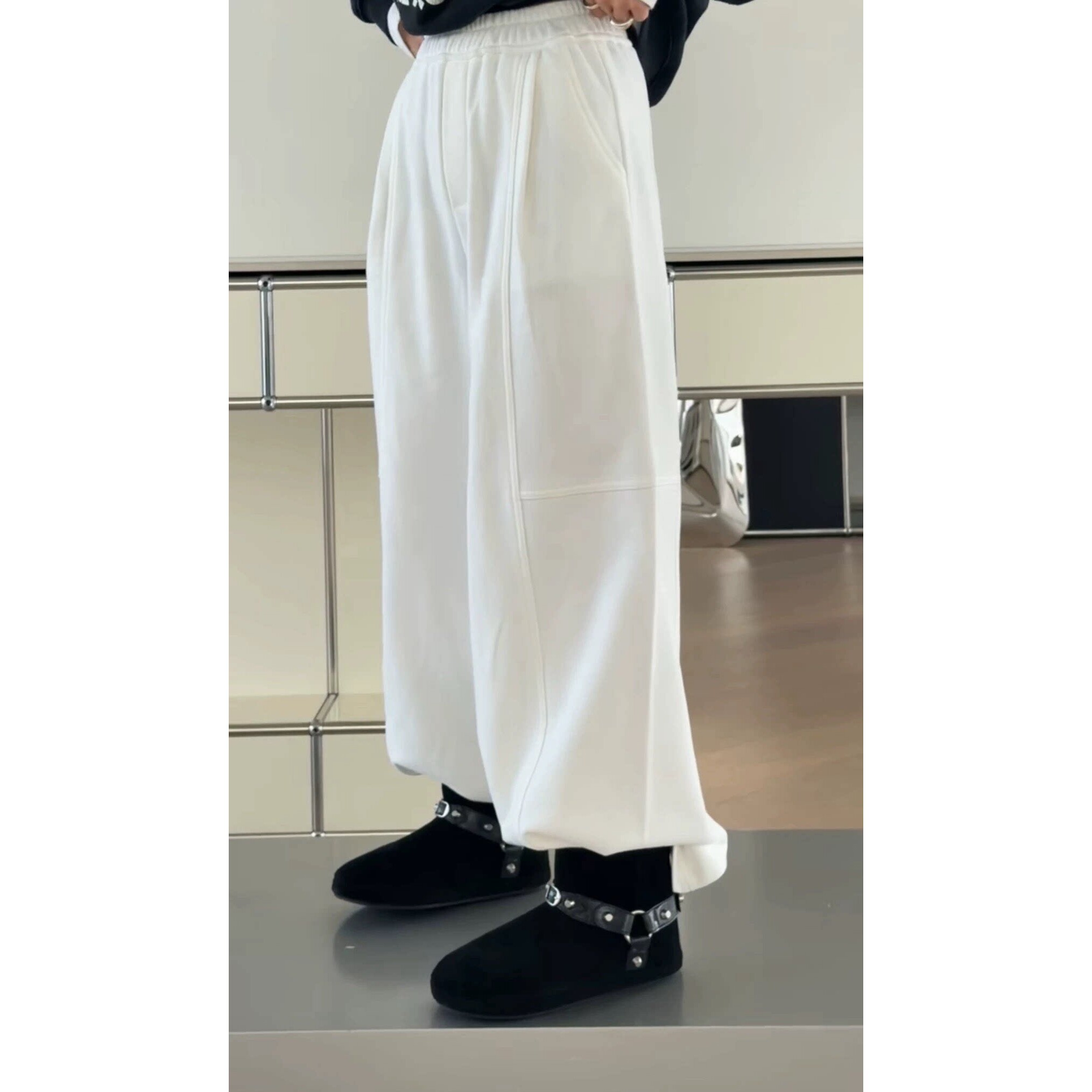 秒发诗歌兰女装2025冬款3481简约潮流街头松紧腰休闲靴裤加绒卫裤