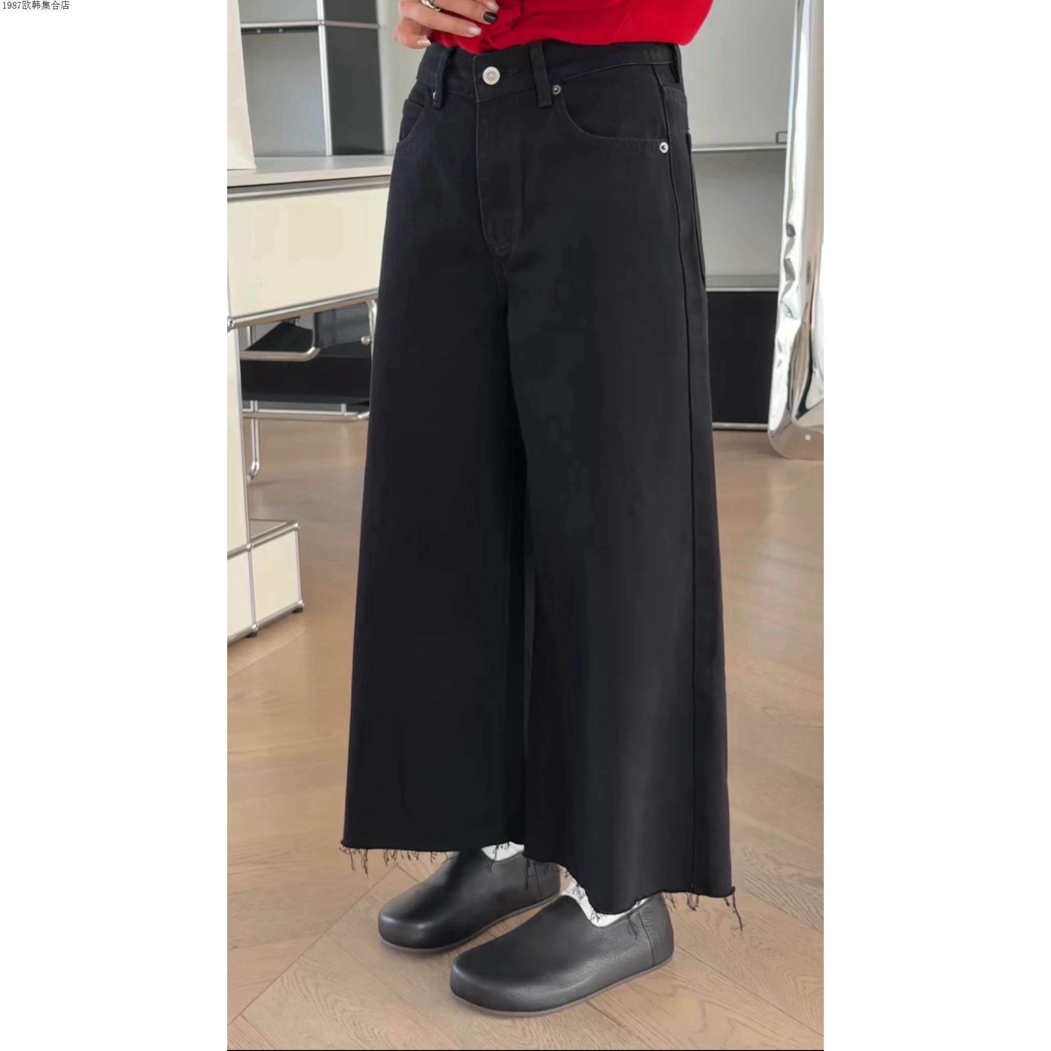 诗歌兰女装2025秋款 66097-1个性简约潮流九分直筒裤毛边牛仔裤女