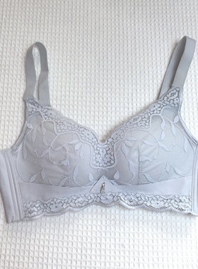 品牌撤柜蜂巢透气杯无钢圈文胸灰色三排扣85B杯中厚款蕾丝内衣
