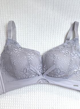 品牌撤柜聚拢无钢圈文胸灰色四排扣85B杯中厚款蕾丝内衣后背无痕