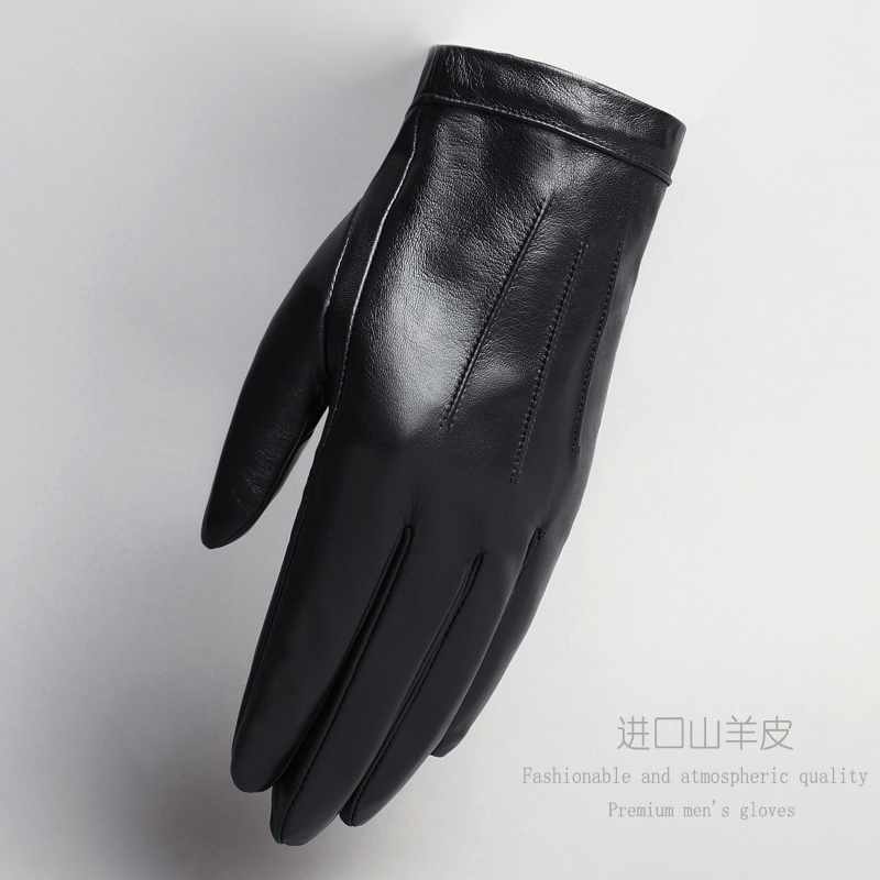 西班牙山羊皮真皮手套男士薄款开汽车驾驶触屏修手加绒保暖秋冬季
