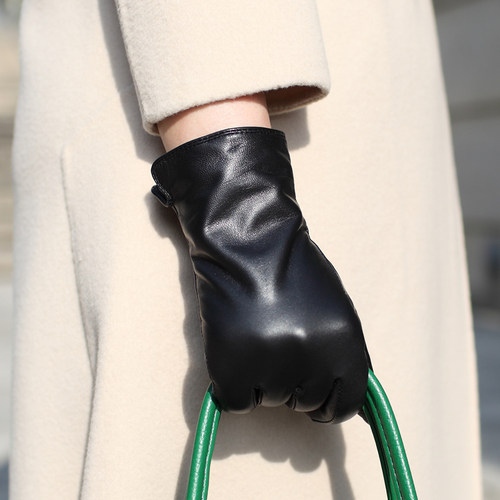 触屏冬季开车真皮手套加羊毛绒女