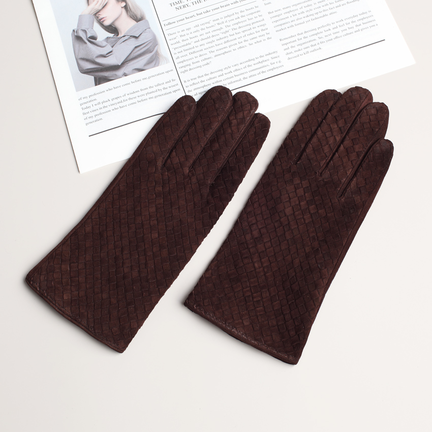 反绒真皮编织女士真皮薄绒手套