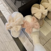 居家高级黑色包头棉拖鞋 毛毛拖鞋 女外穿秋冬厚底毛绒绒蝴蝶结时尚