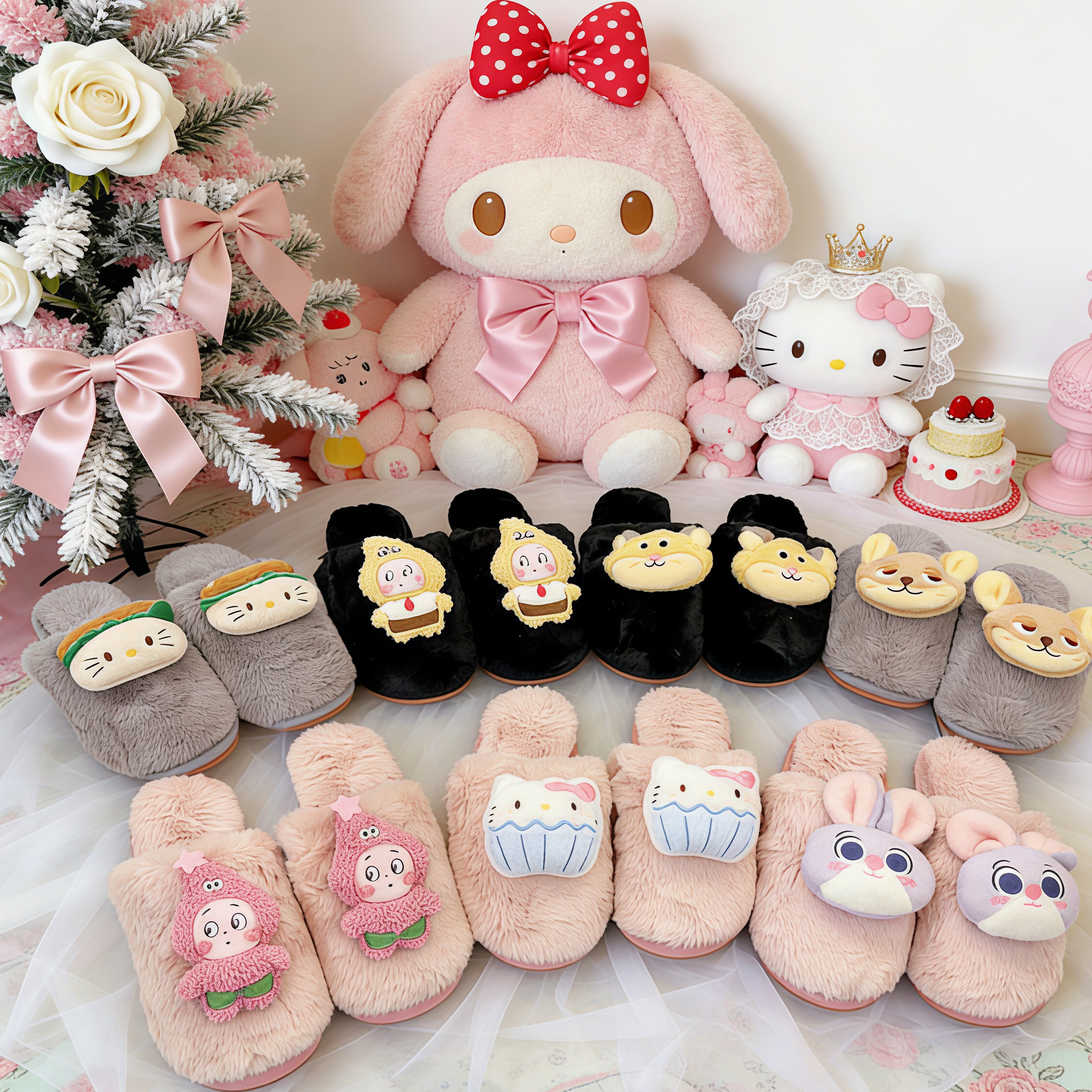 发小姐新款半包包头拖鞋女冬季动物城毛毛拖鞋保暖女士居家棉拖鞋