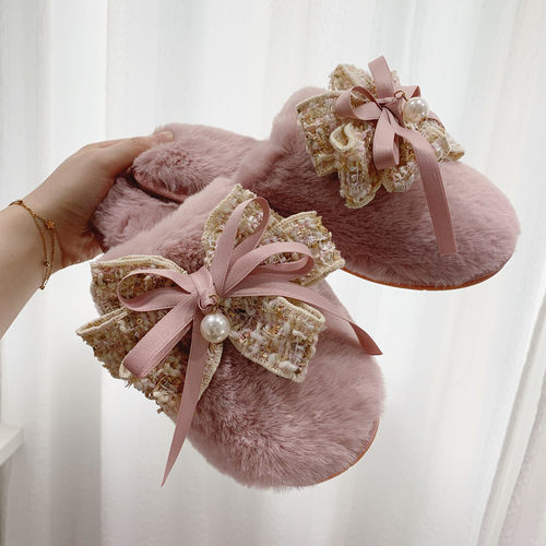 小香风棉拖鞋室内居家时尚珍珠