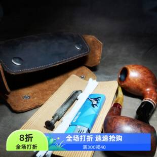 复古烟斗盒真皮两斗包皮盘托盘收纳盘便携式双斗包牛皮原始复古风
