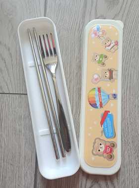 韩式便携式餐具套餐盒子叉子勺子筷子盒环保卡通餐具盒学生铅笔盒