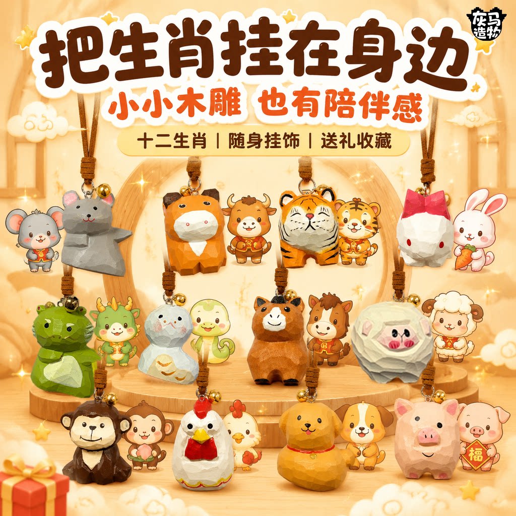 灰马造物纯手工十二生肖钥匙扣图片