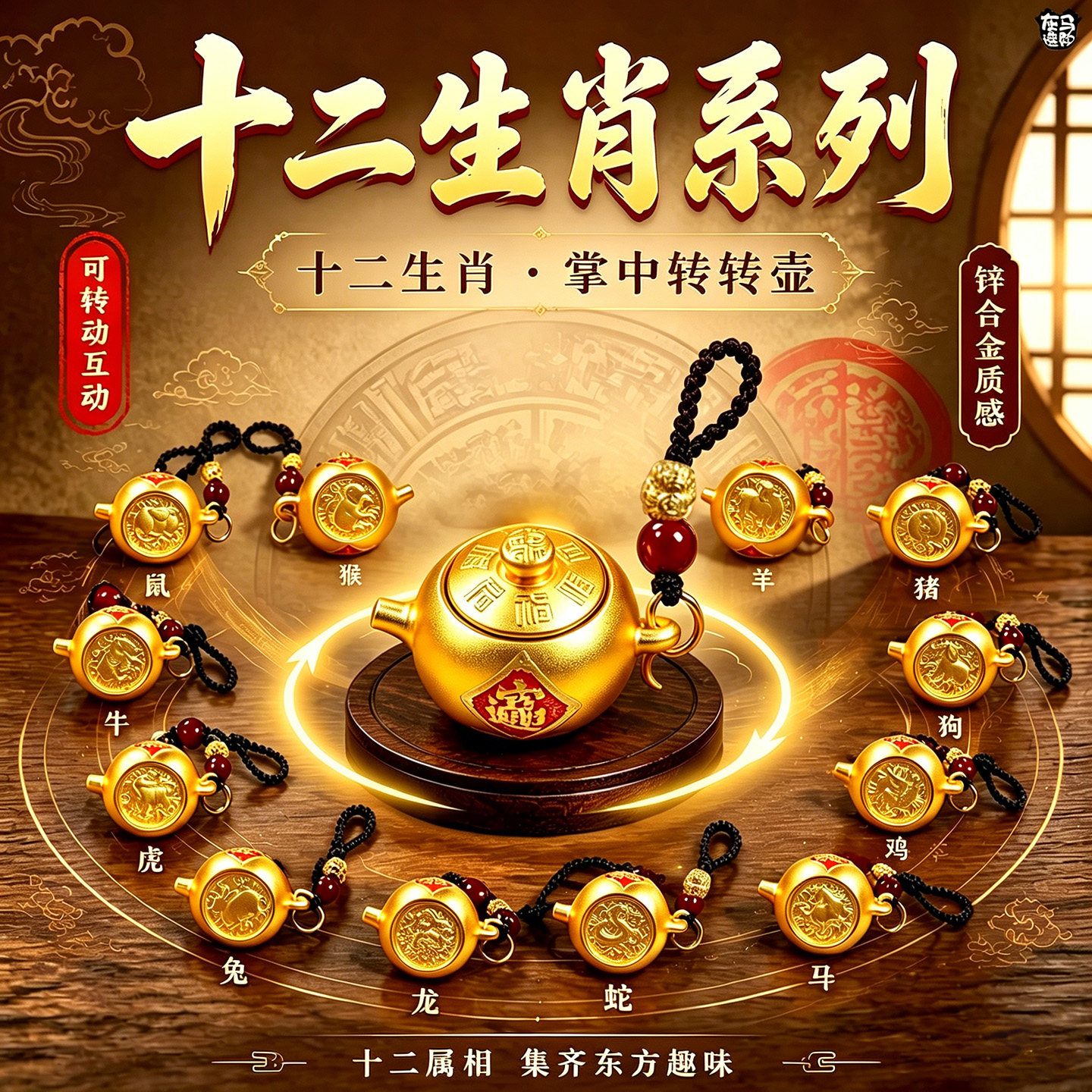 灰马造物十二生肖转转壶手把件招财挂件钥匙扣小吊饰送礼物新年礼图片