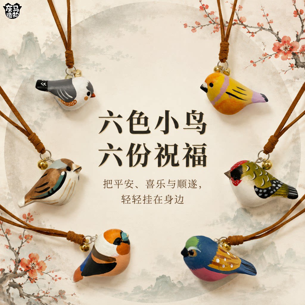 灰马造物原创手工动物系列小木雕装饰创意摆件钥匙链可爱萌宠挂件图片