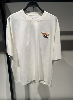 B2CNF3201 太平鸟男装2025秋季新款米白色阔型背后大印花短袖T恤