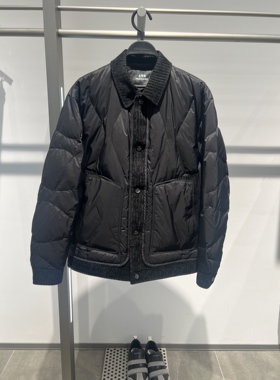 B2ACF420D 太平鸟男装2025冬季新款黑时尚百搭休闲翻领外套羽绒服