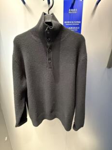 B1EBF4432 太平鸟男装2025年冬季新款黑色落肩袖半高领套头针织衫