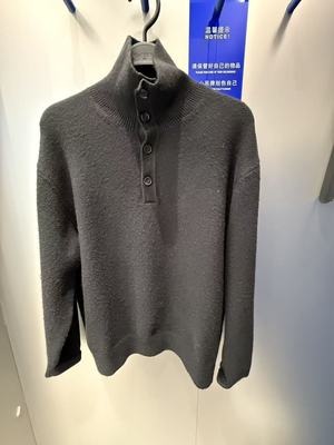 B1EBF4432 太平鸟男装2025年冬季新款黑色落肩袖半高领套头针织衫